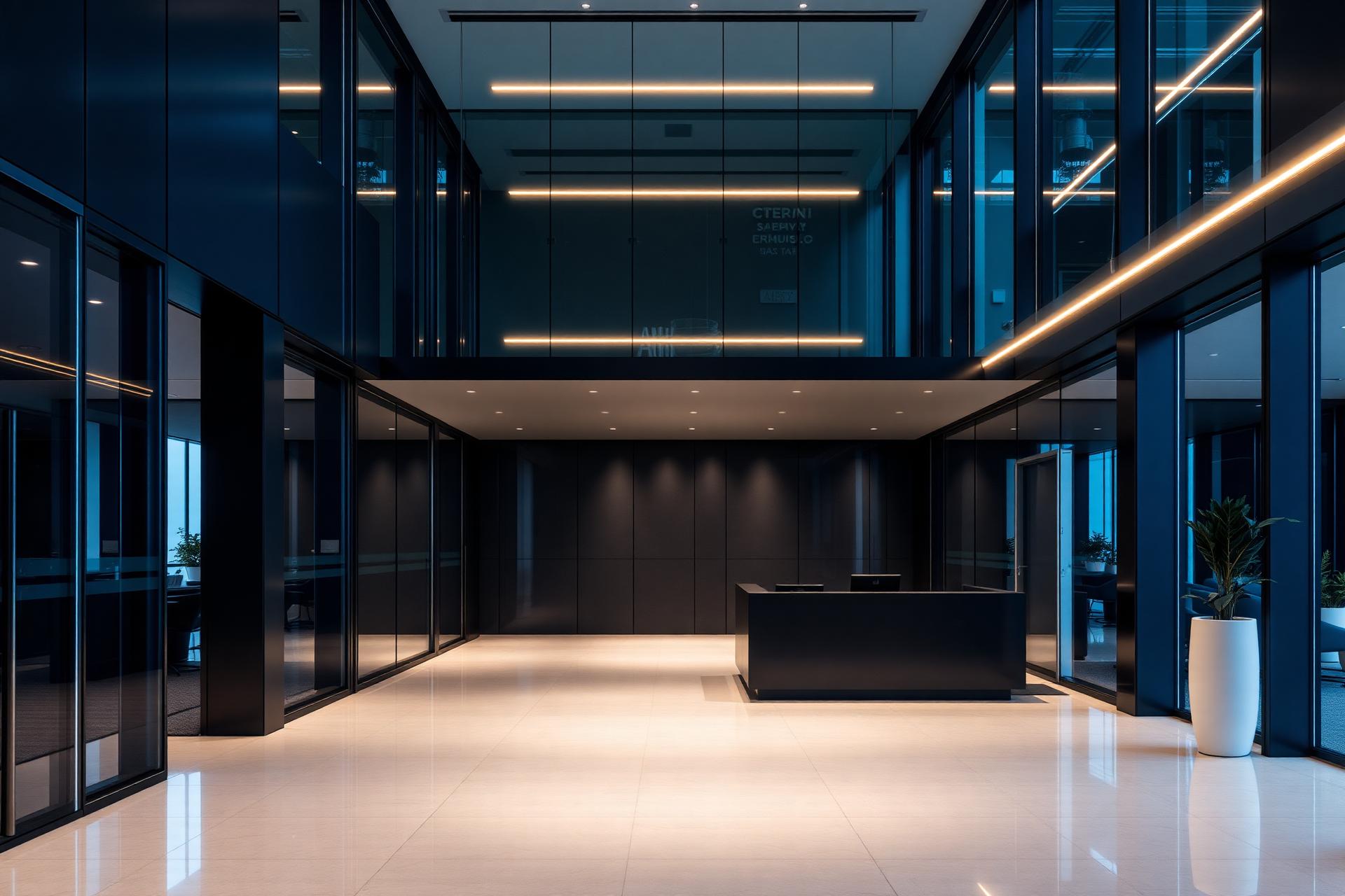Modern corporate office reception lobby