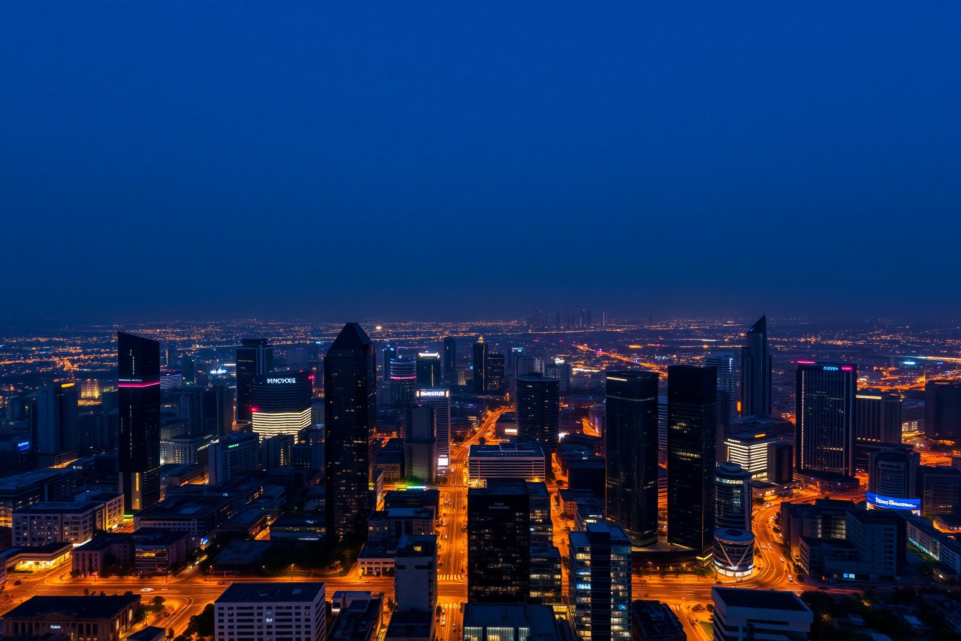 Aerial night view of Lagos Nigeria skyline